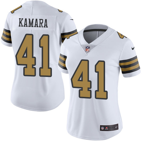 Nike Saints #41 Alvin Kamara White Women's Stitched NFL Limited Rush Jersey